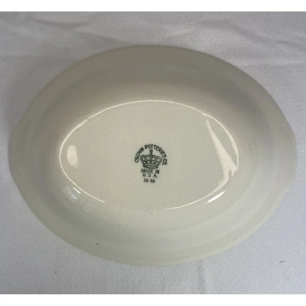Crown Potteries Co Pair of Oval Floral Bowls Pink Blue 9X7X2